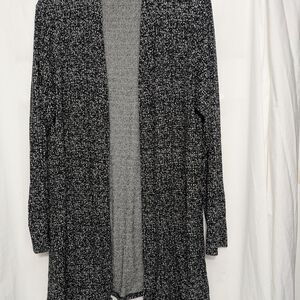 J.Jill Wearever Open Front Speckled Cardigan Sweater Black White | Size L